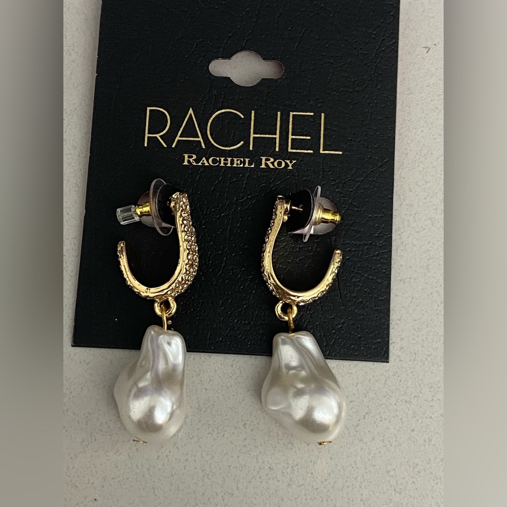 NWT Rachel Roy Gold and Pearlescent Rhinestone earrings